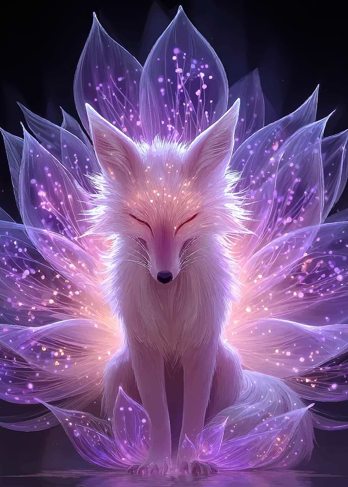 Magical Nine-Tailed Fox with Glowing Petals