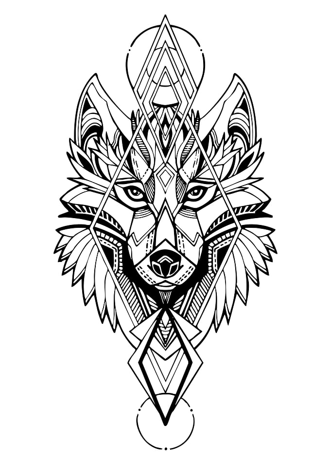 Geometric Wolf Head Tattoo Design