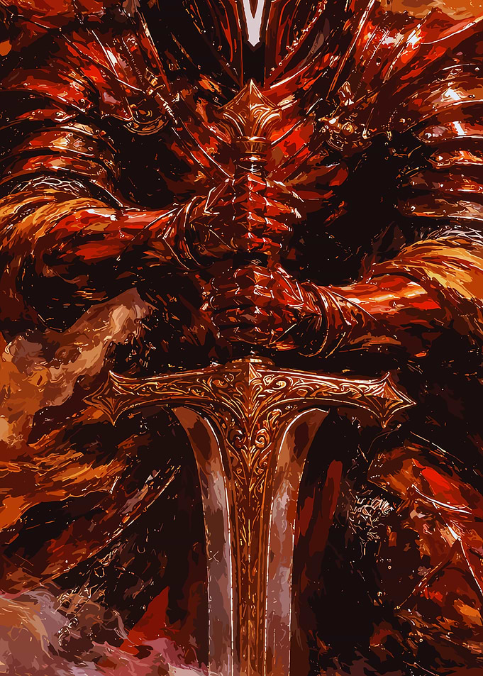 Knight in Fiery Armor with Sword