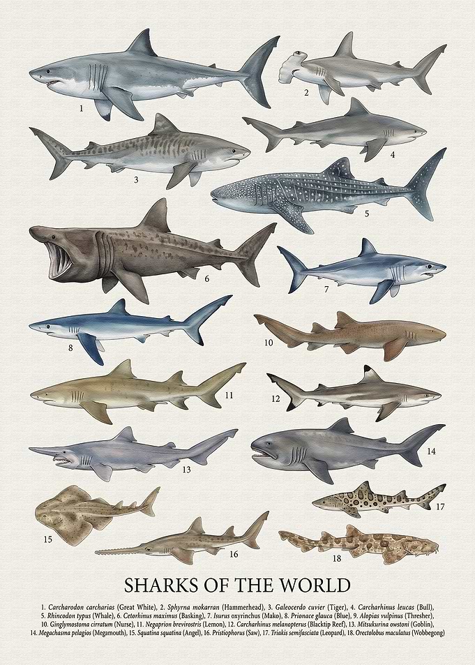 Sharks of the World Illustration