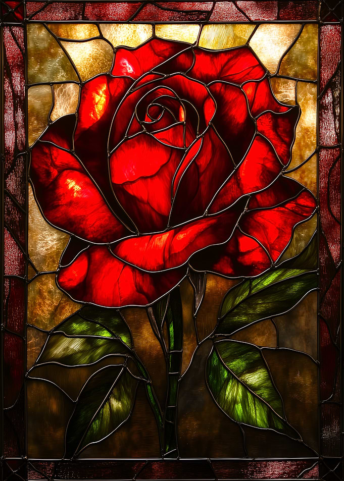 Stained Glass Red Rose