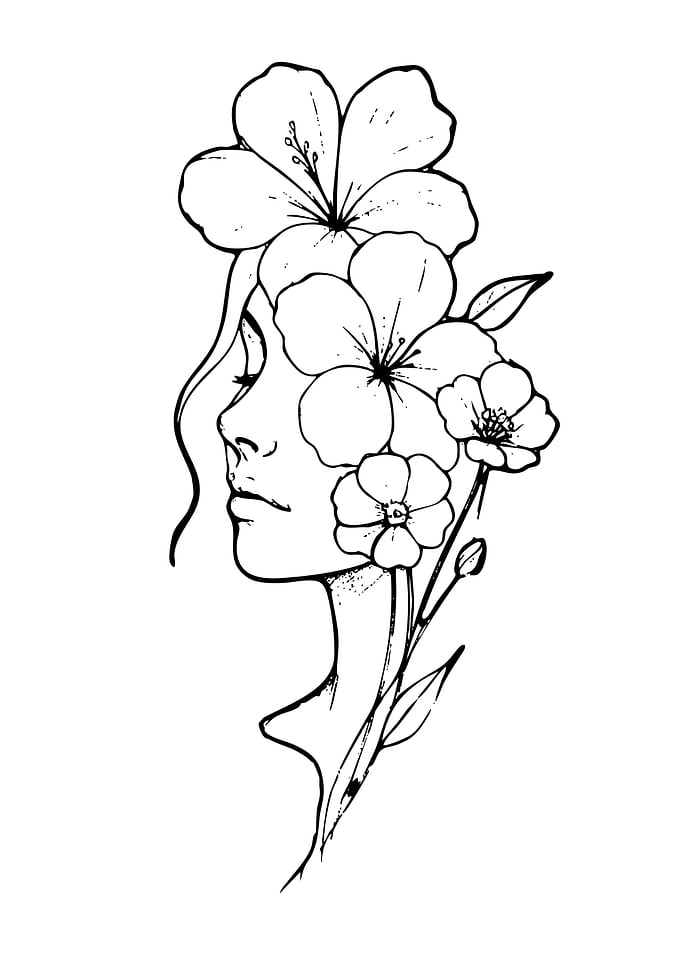 Woman's Profile with Flowers