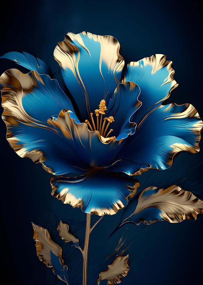 Blue and Gold Abstract Flower