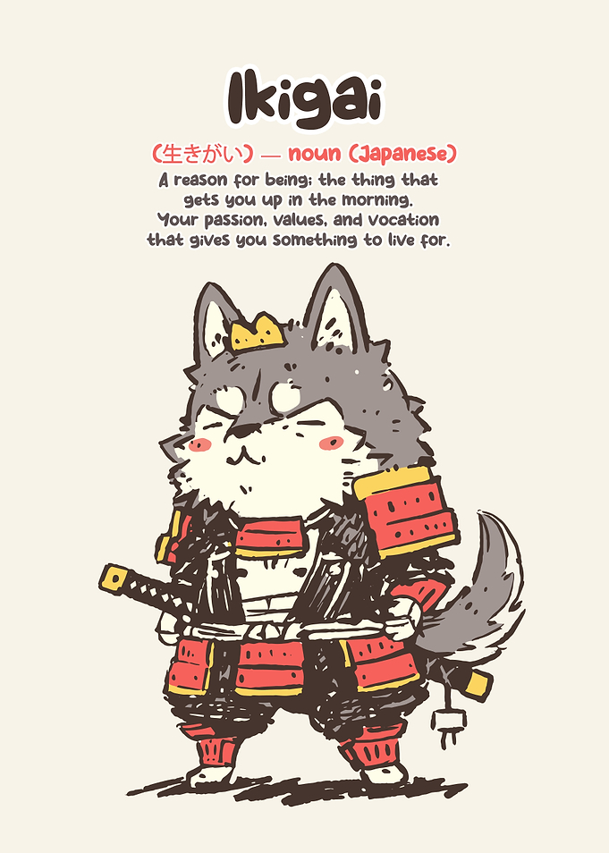 Cute Samurai Wolf Ikigai Illustration