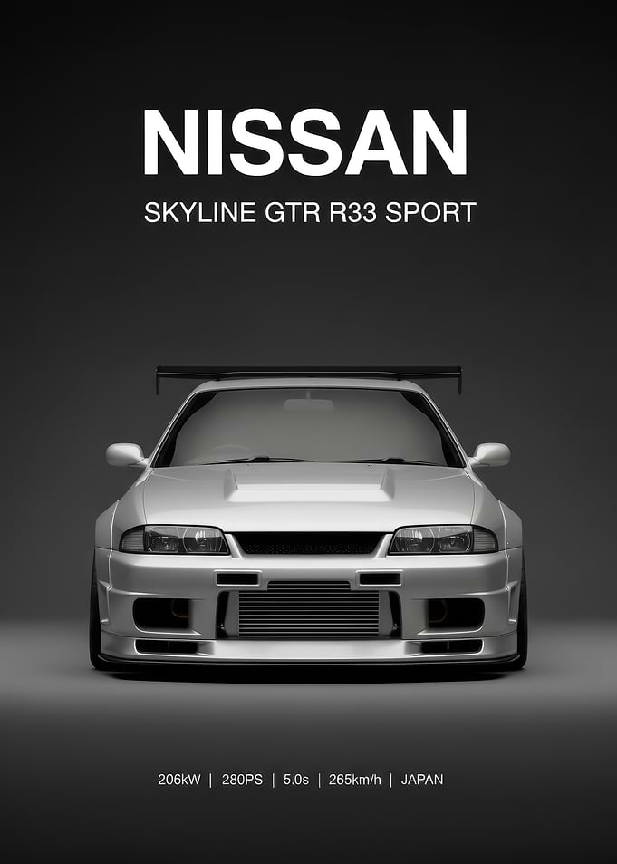 silver Nissan Skyline GT-R R33 Sport Poster