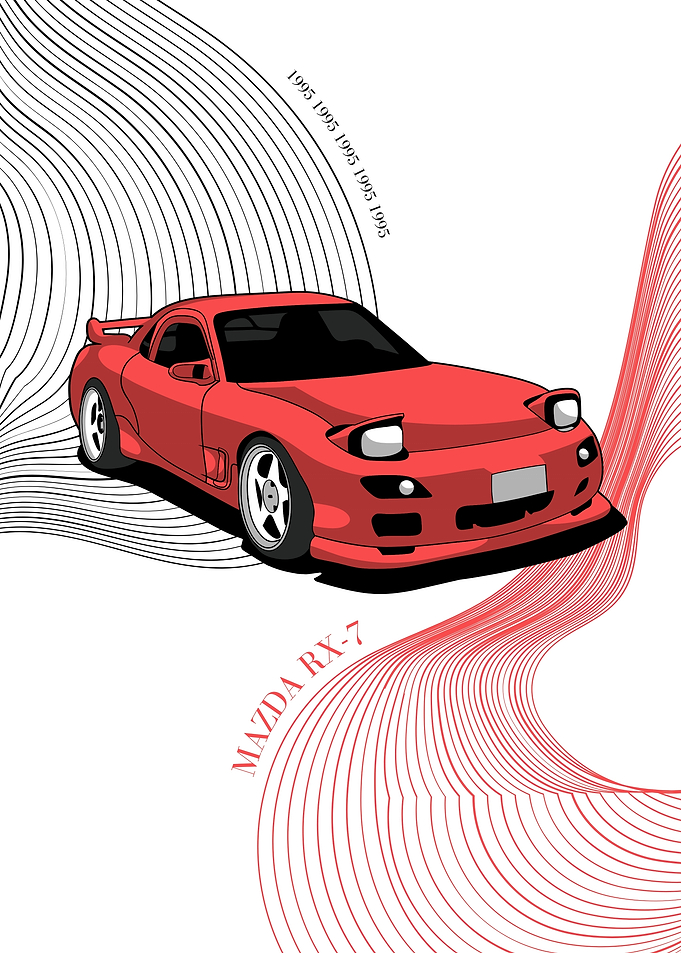Red Mazda RX-7 with Abstract Lines