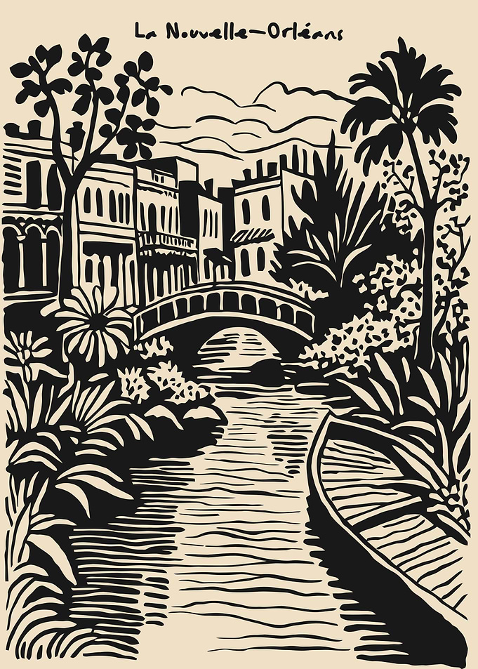 New Orleans Canal with Bridge and Buildings