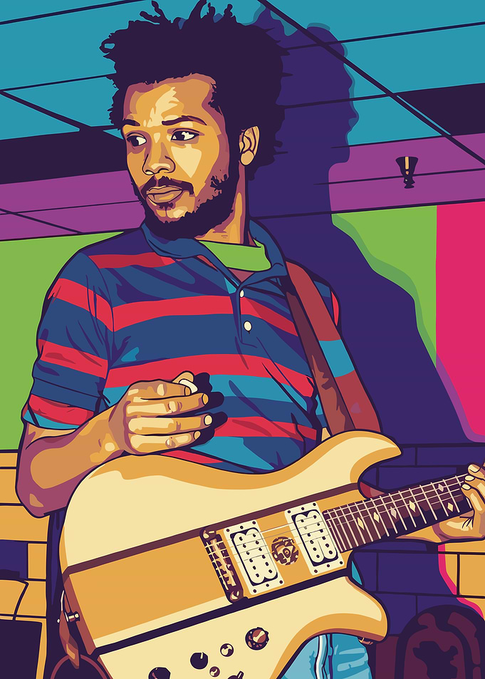 Bad Brains Man Playing Guitar in Pop Art Style