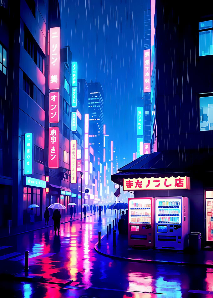 Neon City Street at Night