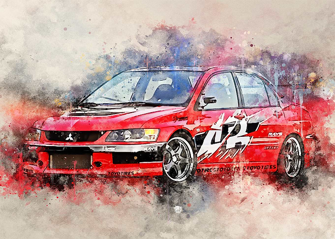 Red Mitsubishi Lancer Evolution Art