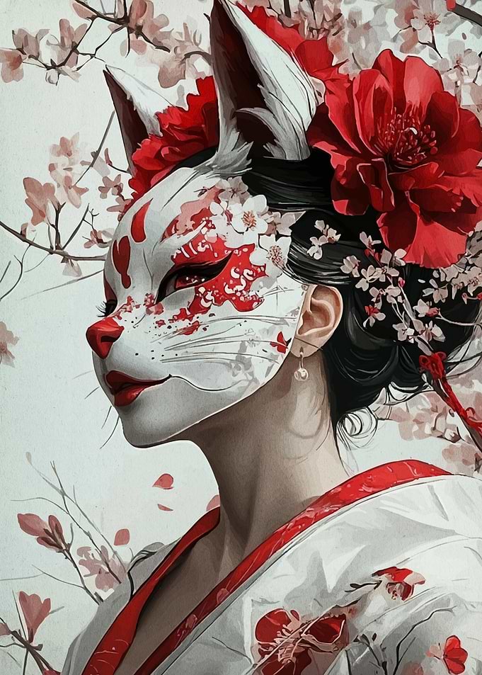 Kitsune Mask with Cherry Blossoms