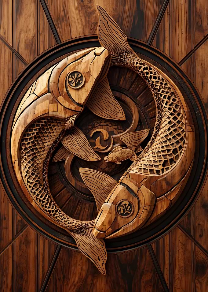 Intricate Wooden Fish Carving