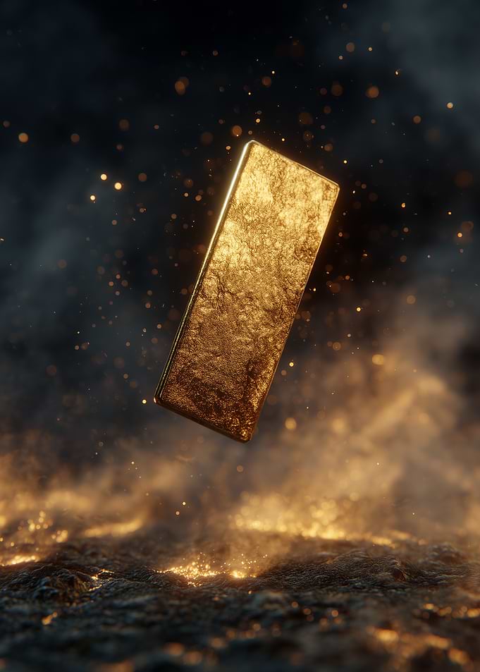 Gold Bar Floating Above Fiery Ground
