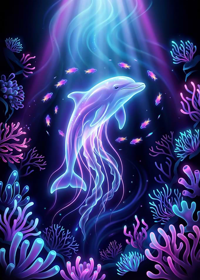 Bioluminescent Dolphin in Coral Reef