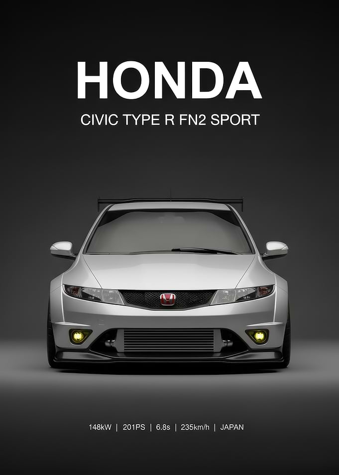 silver Honda Civic Type R FN2 Sport poster