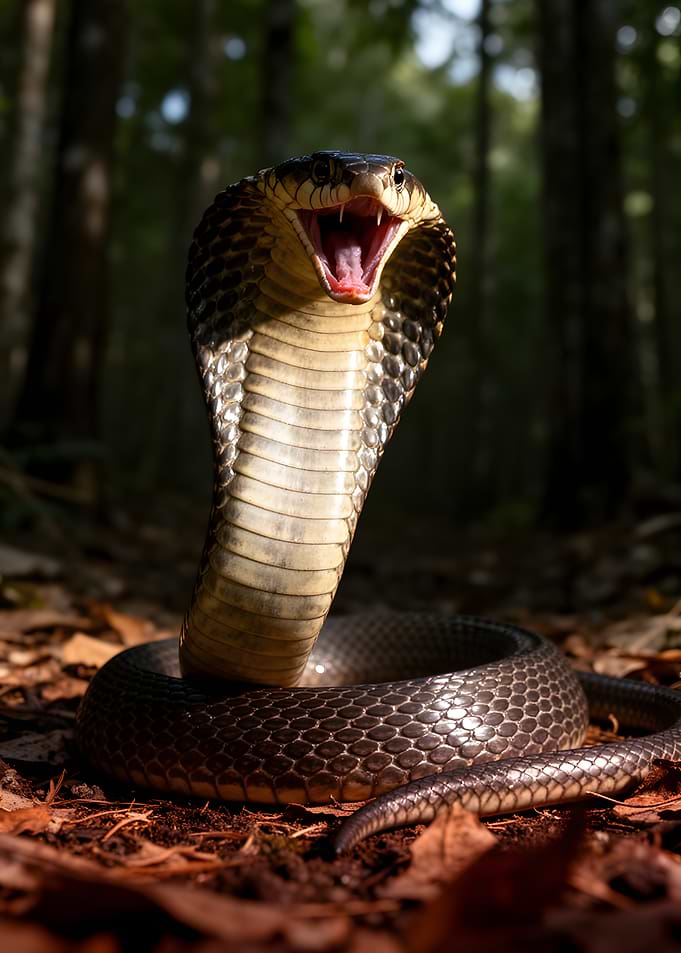 Cobra striking with open mouth