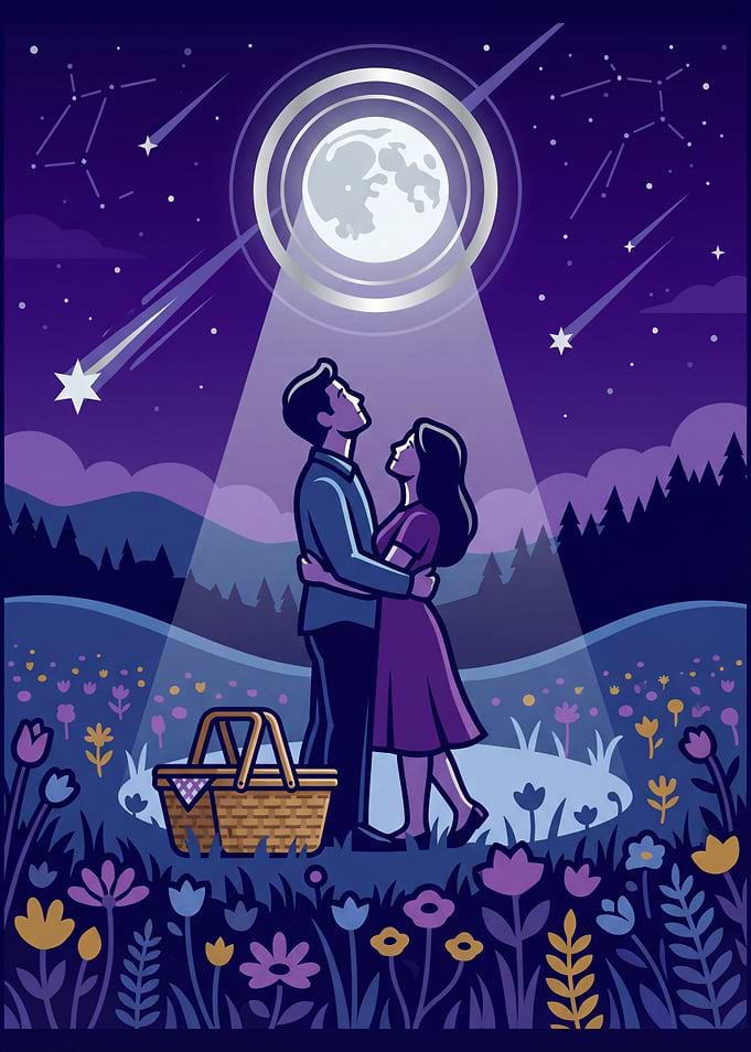 Couple Under the Moon and Stars