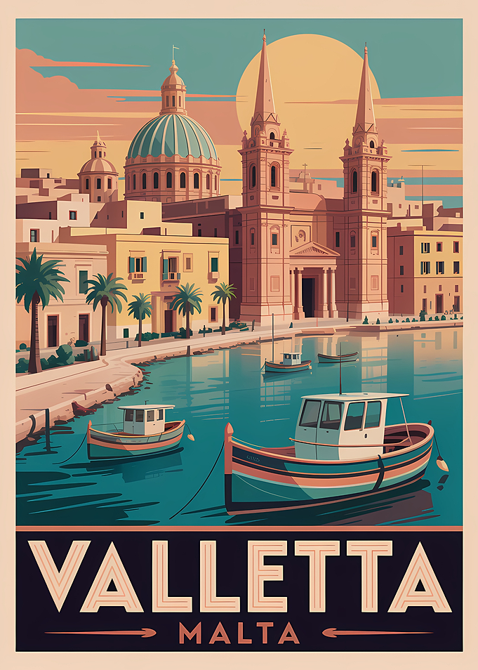 Valletta Malta Vintage Travel Poster
