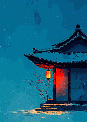 Japanese Pagoda Lantern at Night