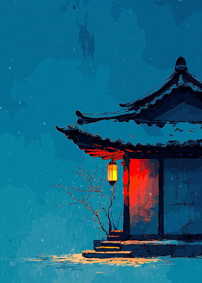 Japanese Pagoda Lantern at Night