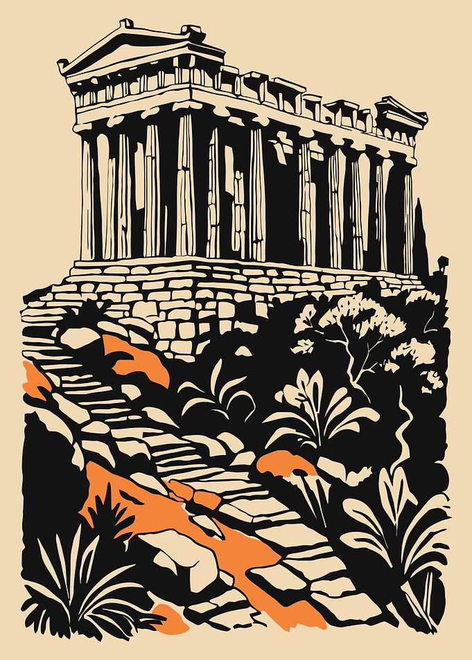 Ancient Greek Temple with Stone Steps