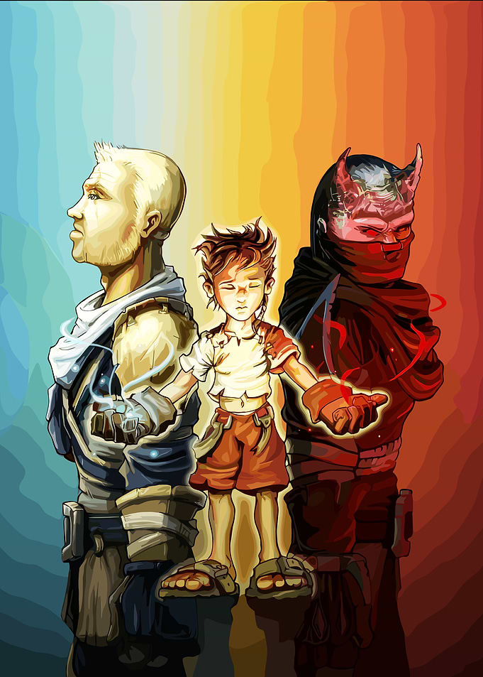 Three figures with magical energy