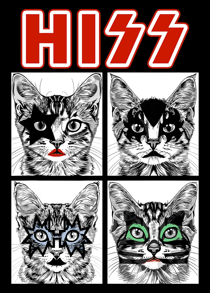 KISS Cats Poster, Rock Band Cat Art Print, Funny Music Cat Wall Decor