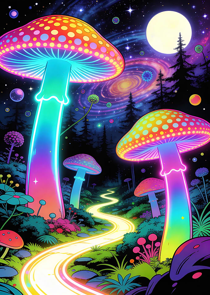 Psychedelic Mushroom Forest at Night