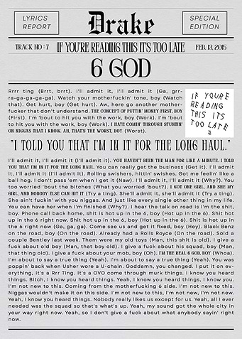 Drake 6 God Newspaper Lyrics