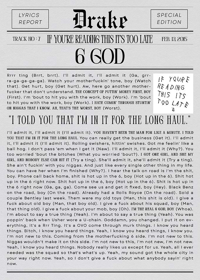 Drake 6 God Newspaper Lyrics