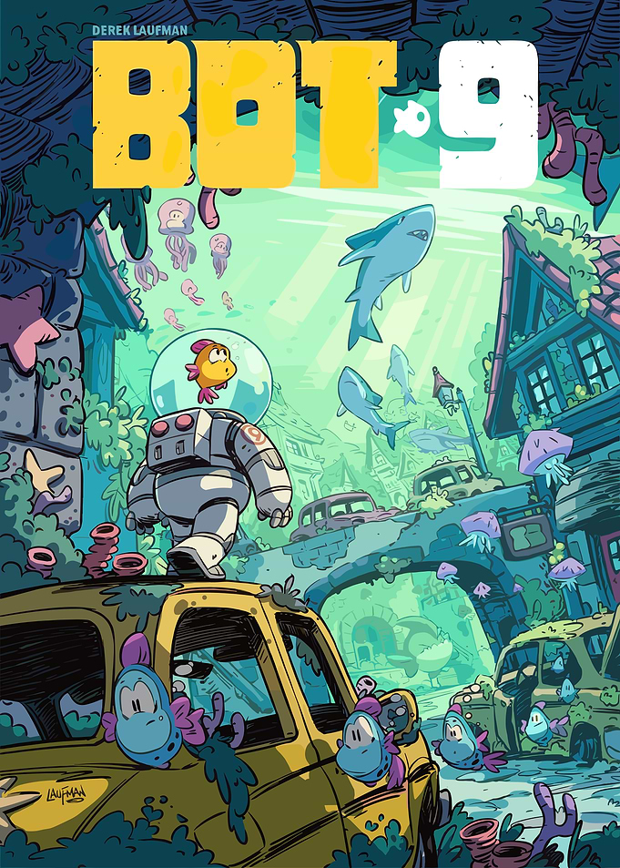 Underwater City with Astronaut and Fish