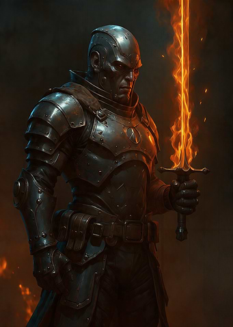 Warrior with Fiery Sword