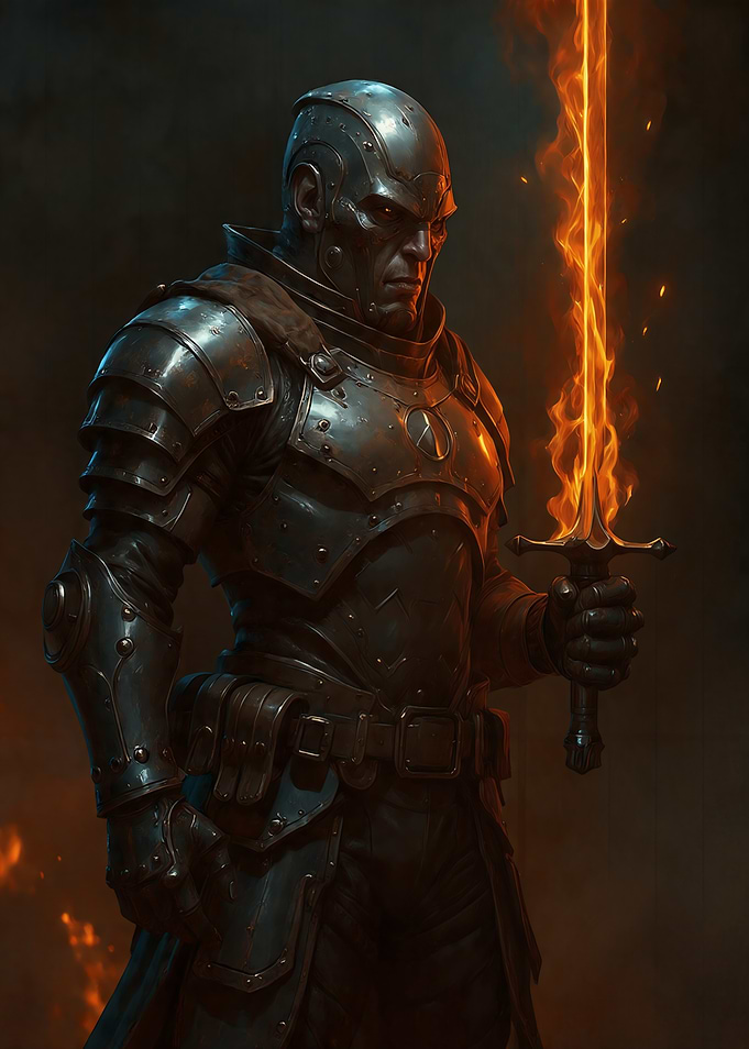 Warrior with Fiery Sword