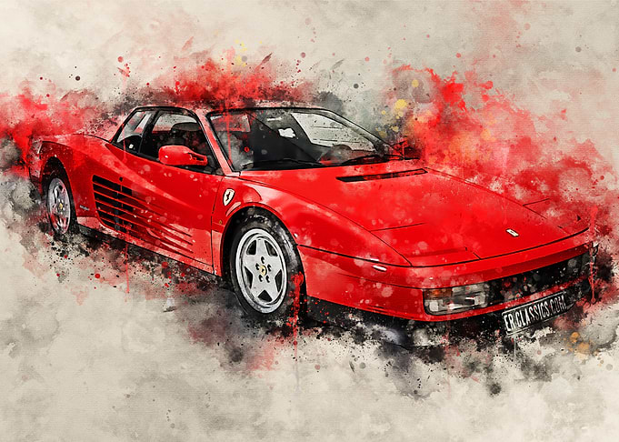 Red Ferrari Testarossa Watercolor