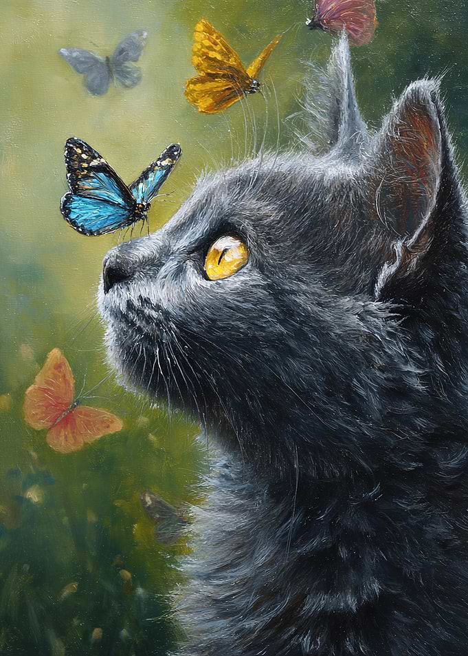 Cat Watching Butterflies