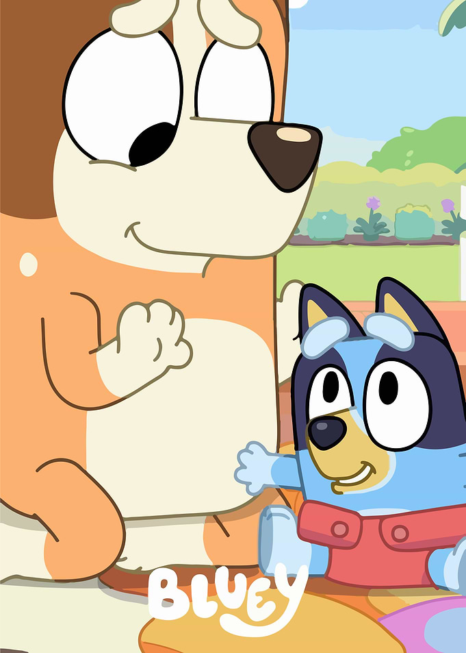 Bluey and Bandit in a park