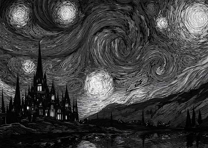 Gothic Castle Under Starry Night Sky