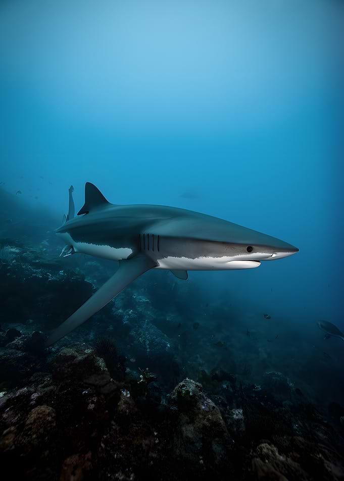 Shark swimming in blue ocean water