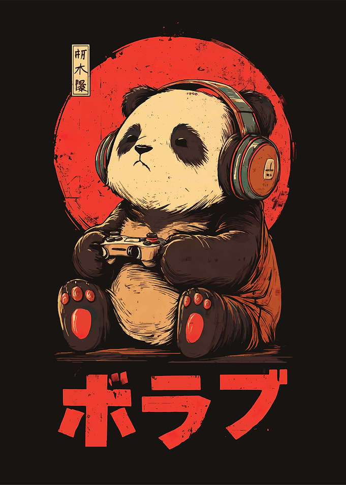 Panda Gamer with Headphones