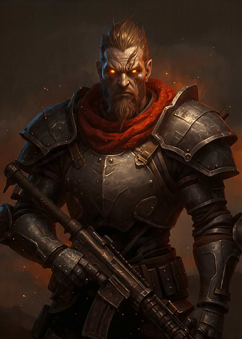 Warrior with glowing eyes and rifle