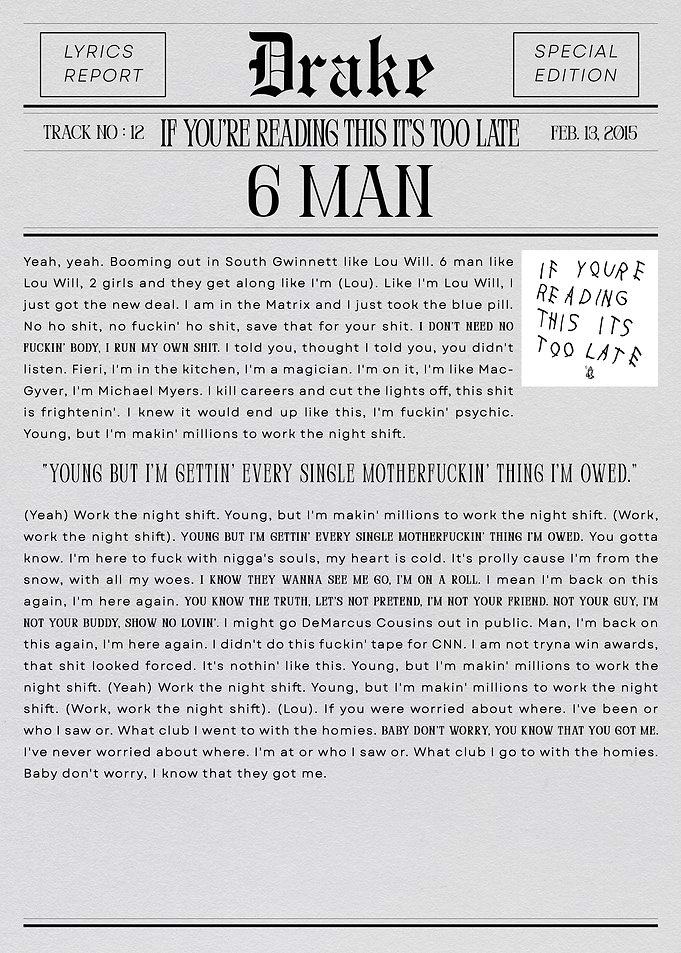 Drake '6 Man' Lyrics Newspaper
