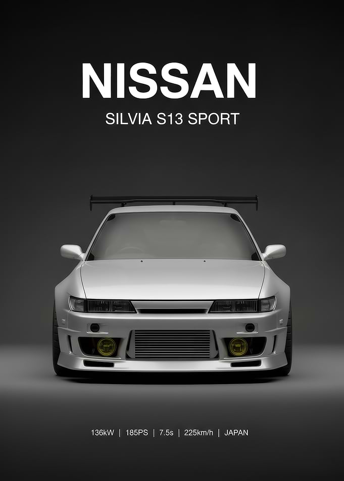 silver Nissan Silvia S13 Sport Poster