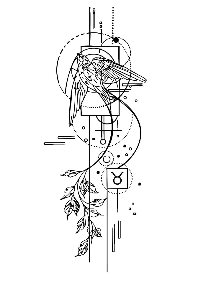Geometric Bird and Taurus Symbol Tattoo Design