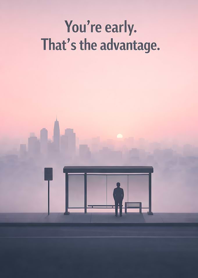 Man at Bus Stop at Sunrise