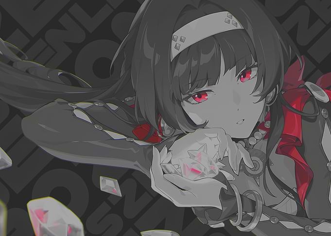 Anime Girl with Red Eyes and Crystals