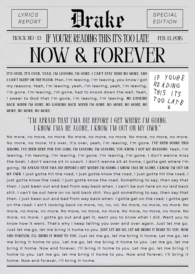 Drake Now & Forever Lyrics Poster