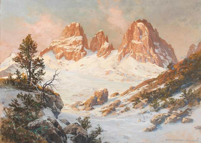 Snowy Mountain Landscape at Sunset