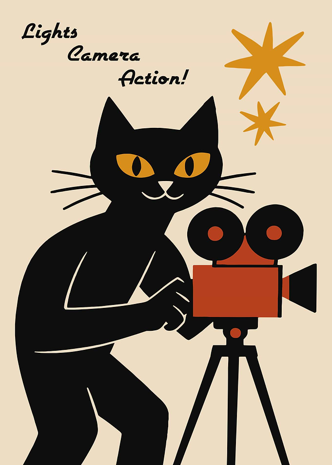 Black Cat with Movie Camera