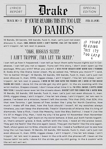 Drake 10 Bands Lyrics Newspaper