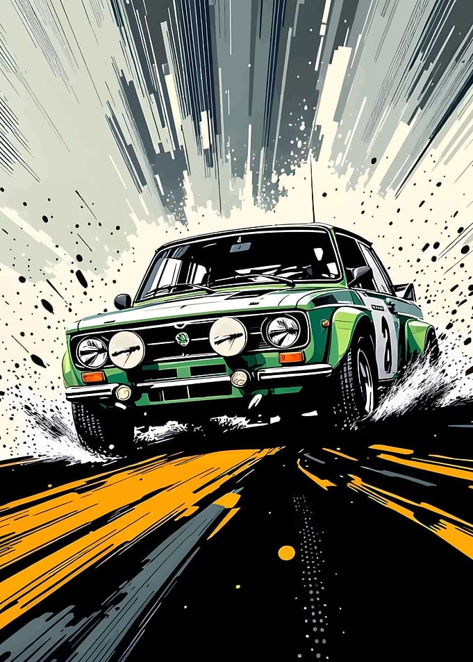 Green Rally Car Speeding